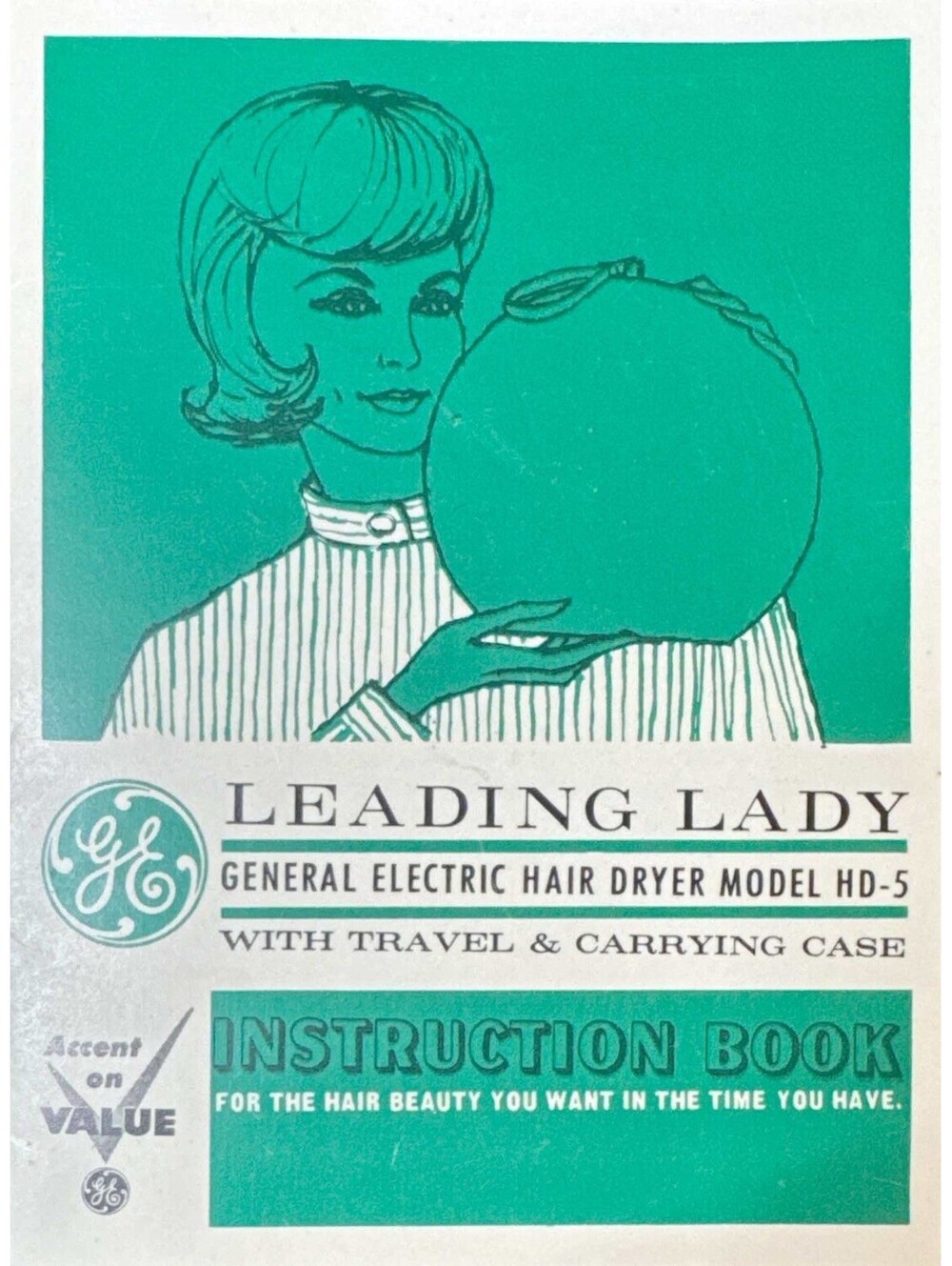 Vintage 1960s GE Leading Lady HD-5 Hair Dryer Instruction Manual Booklet
